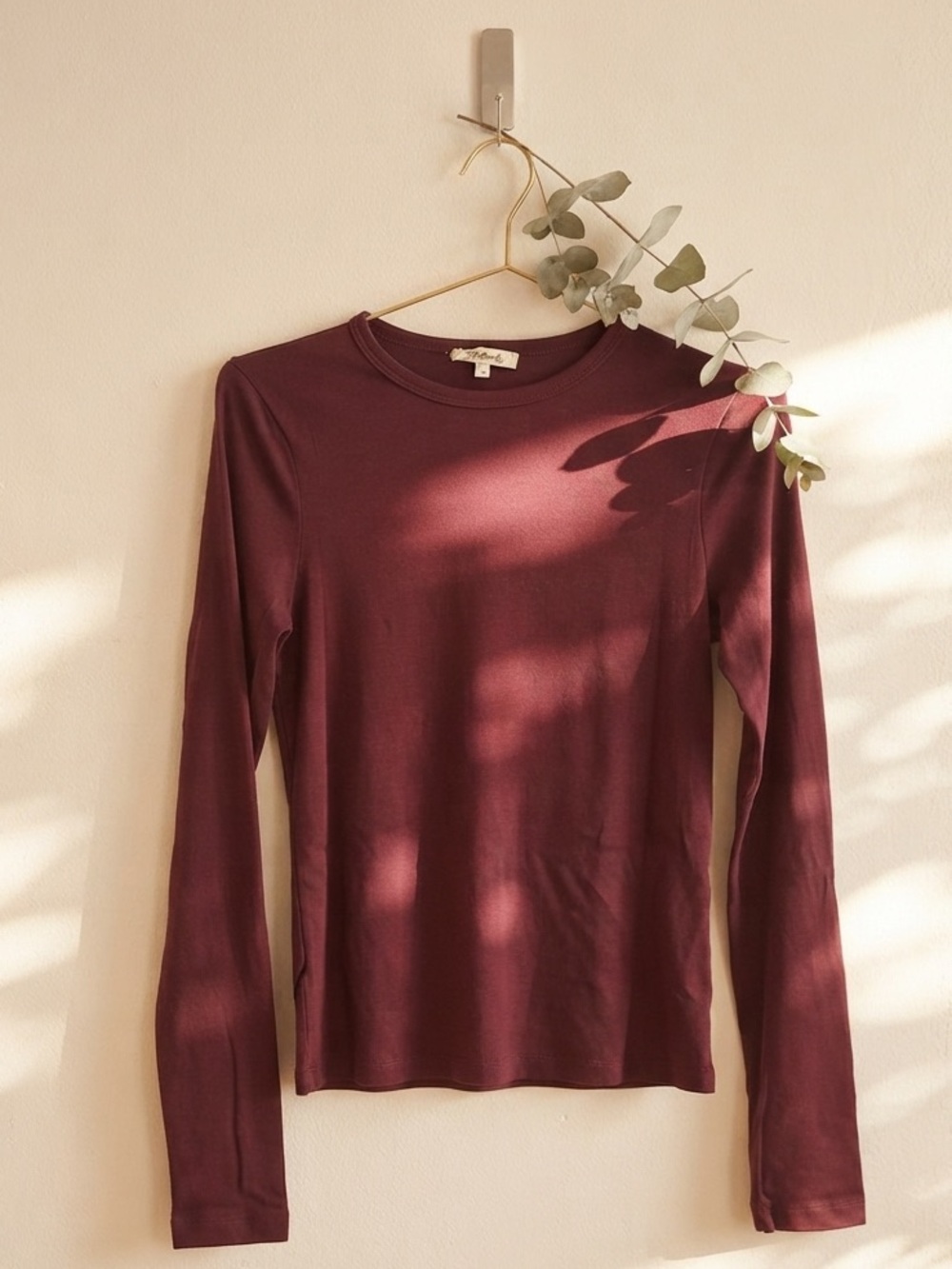 Madewell Long-Sleeve Crewneck Top in Burgundy Wine